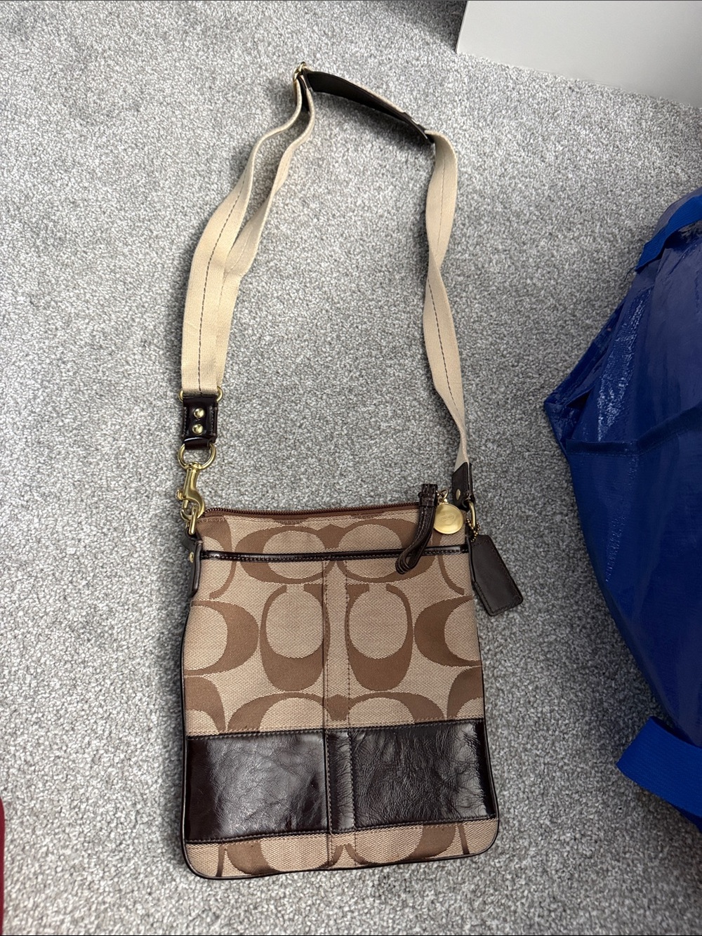 Coach Tan and Brown Signature Crossbody Bag